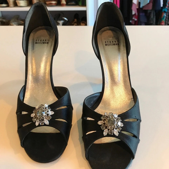 Stuart weitzman black peep toe heels size 10 1/2 - Picture 1 of 12
